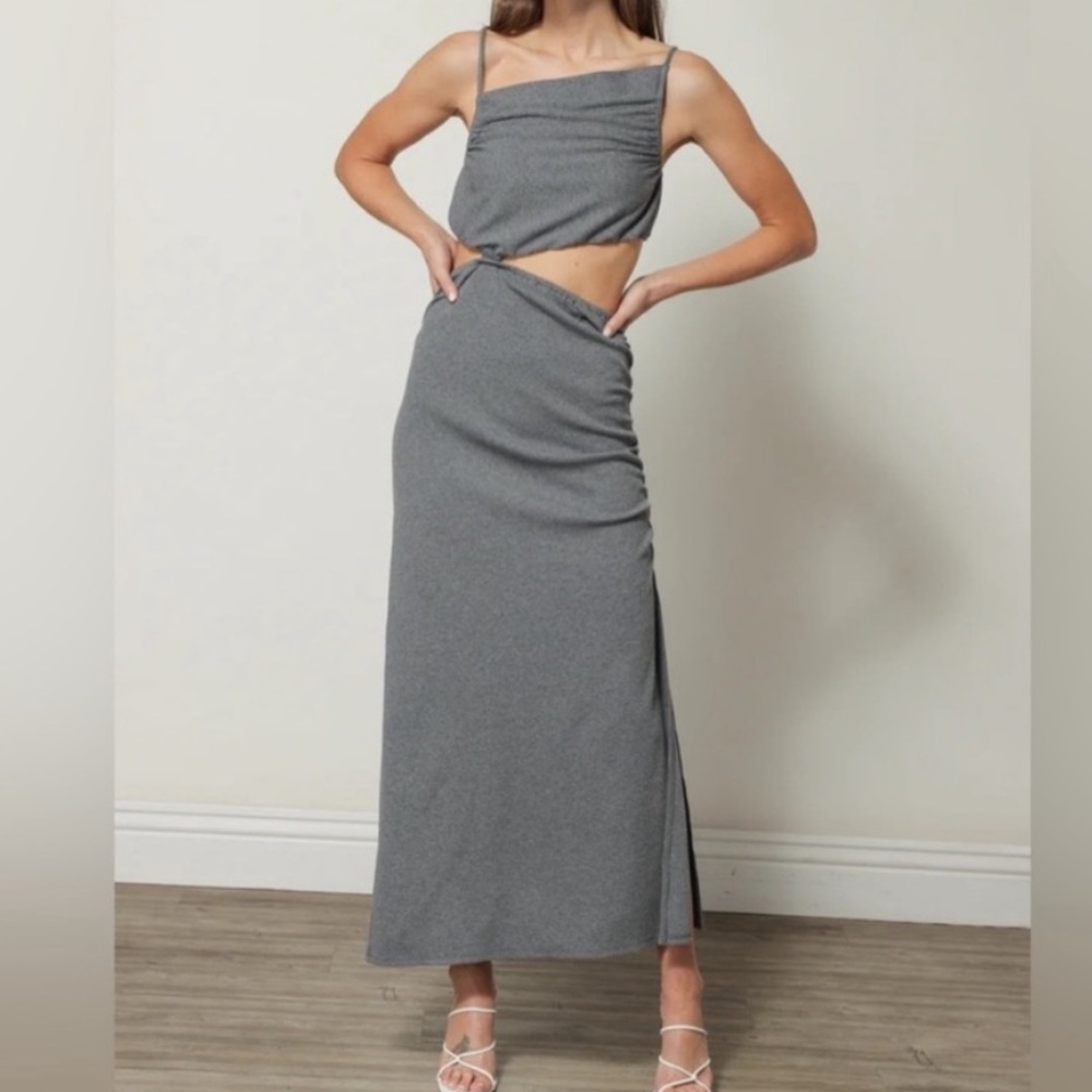REVOLVE LINE & DOT MILA MIDI DRESS SMALL GREY